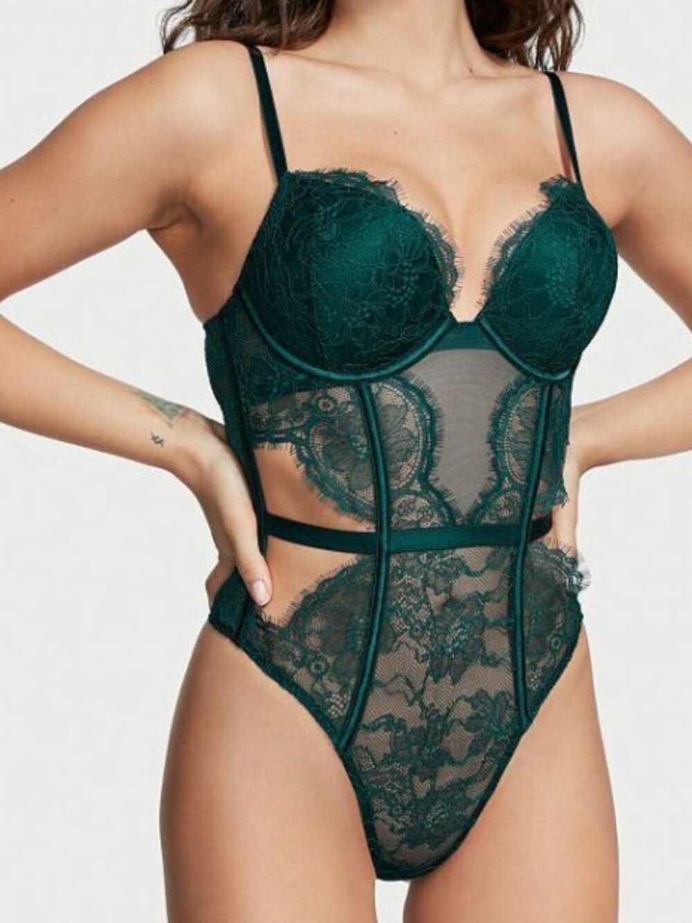NWT Victoria's Secret Bombshell Teddy S Small Emerald Green Lace Cutout Bodysuit